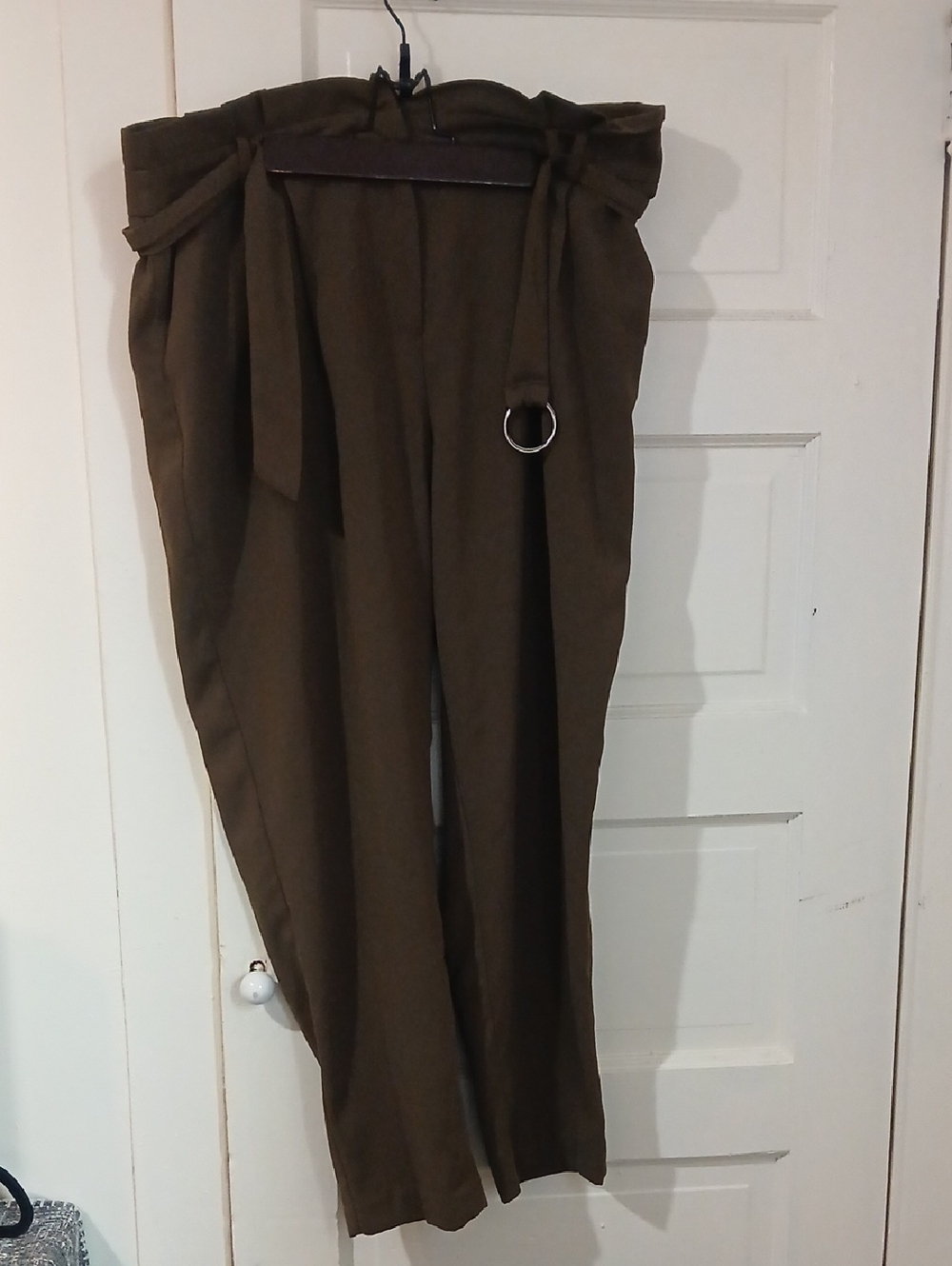 Primark Olive Paperbag Waist Trousers with D-Ring Belt